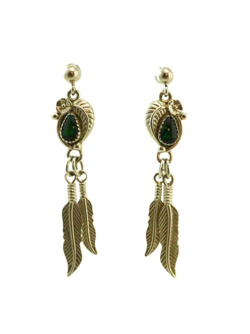 Sterling Silver Feather Earrings Green Paua Shell Wheeler Manufacturing WMCO